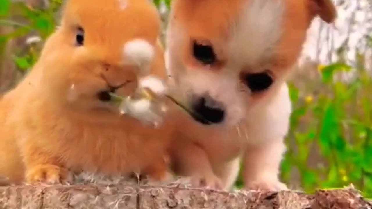 Cuties puppy & rabbit