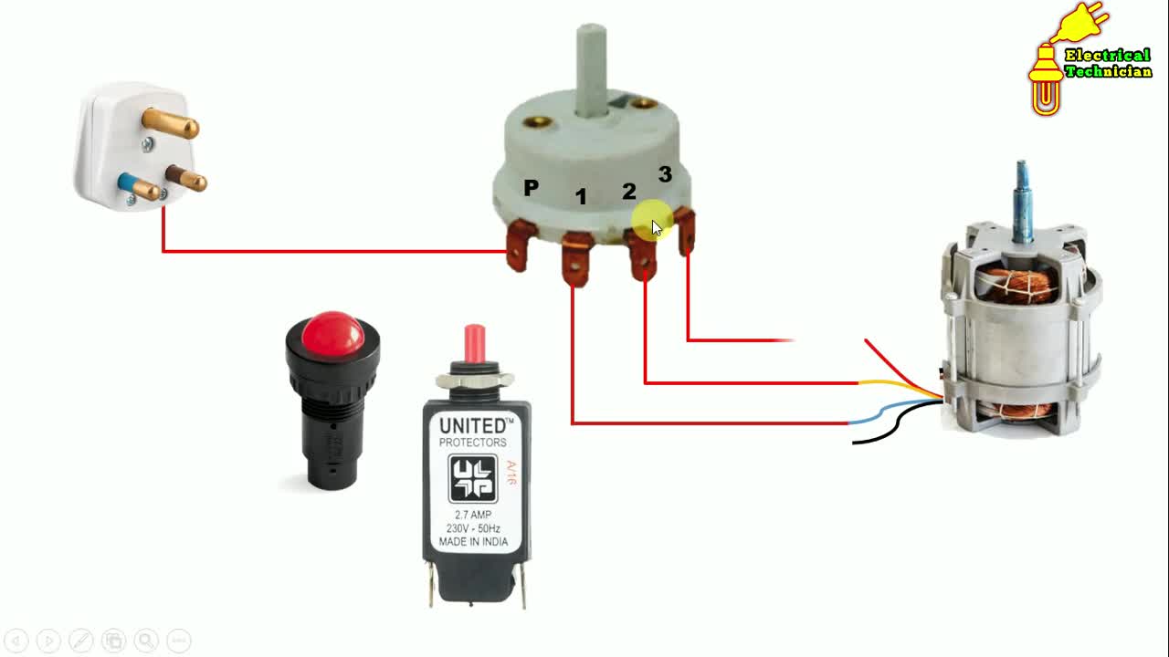 Mixer Grinder wiring with universal motor, rotary switch And overload relay
