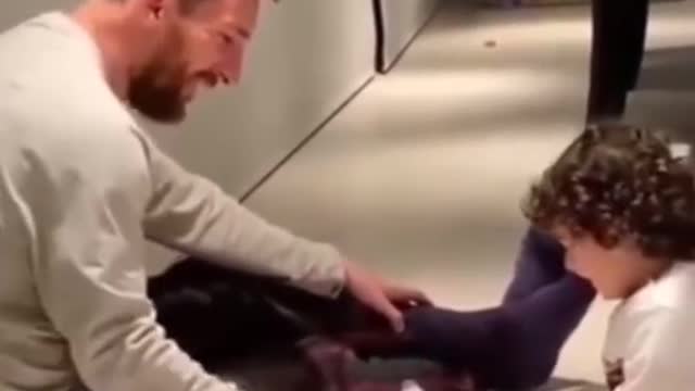 Messi Plays Bottle Flip With His Son