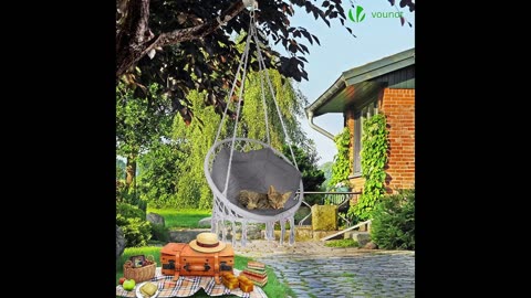 Poltrona Sospesa da Giardino, Sedia Amaca Altalena Macrame con Cuscino per Interni Esterno Giardino