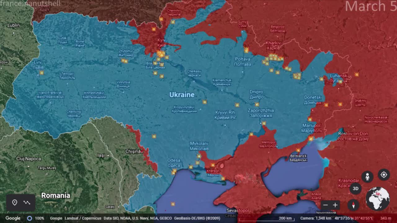 Russo-Ukrainian War FIRST 2 WEEKS Mapped using Google Earth