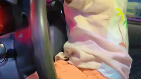 Cute baby driving car