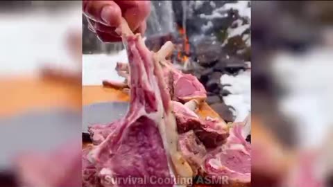 This is Delicious! Cooking Lamb in the Cold Snow - Survival Cooking ASMR