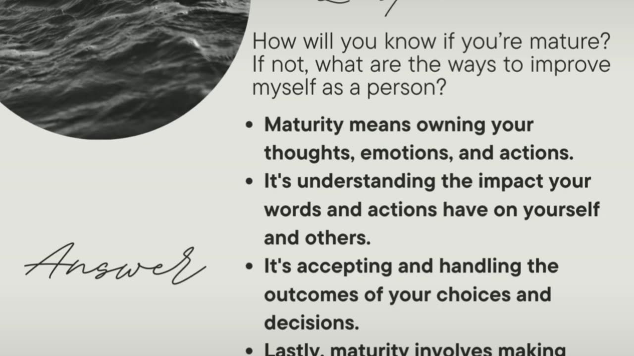 How will you know when you've become a mature person?