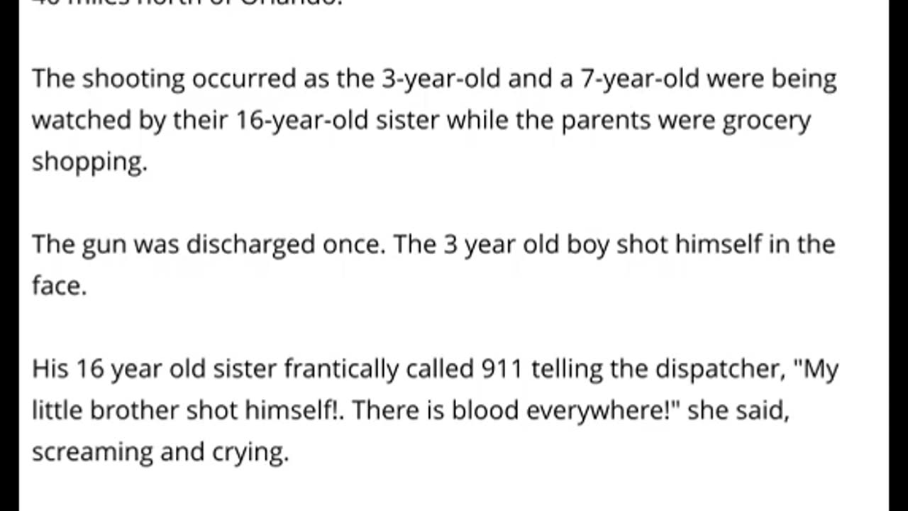 3 Year Old Boy Fatally Shoots Himself With Handgun Left In Nightstand - Florida