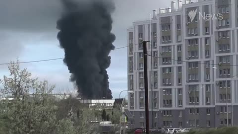 Crimea fuel tank on fire following 'drone attack' by Ukrainian forces _ SBS News