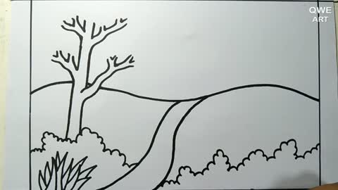 Rainbow Scenery Drawing | Landscape drawing with Mountain and Rainbow - Drawing Class- 12