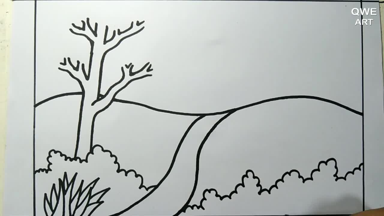 Rainbow Scenery Drawing | Landscape drawing with Mountain and Rainbow - Drawing Class- 12