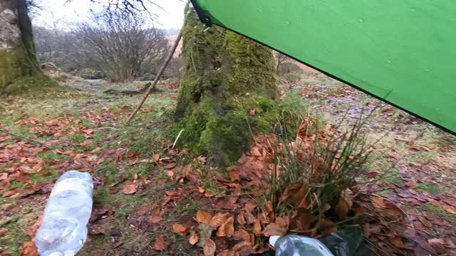 Hail outside the tent. Camping