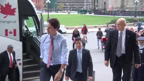 Exclusive: Justin Trudeau arrives at The Peace Tower in Ottawa