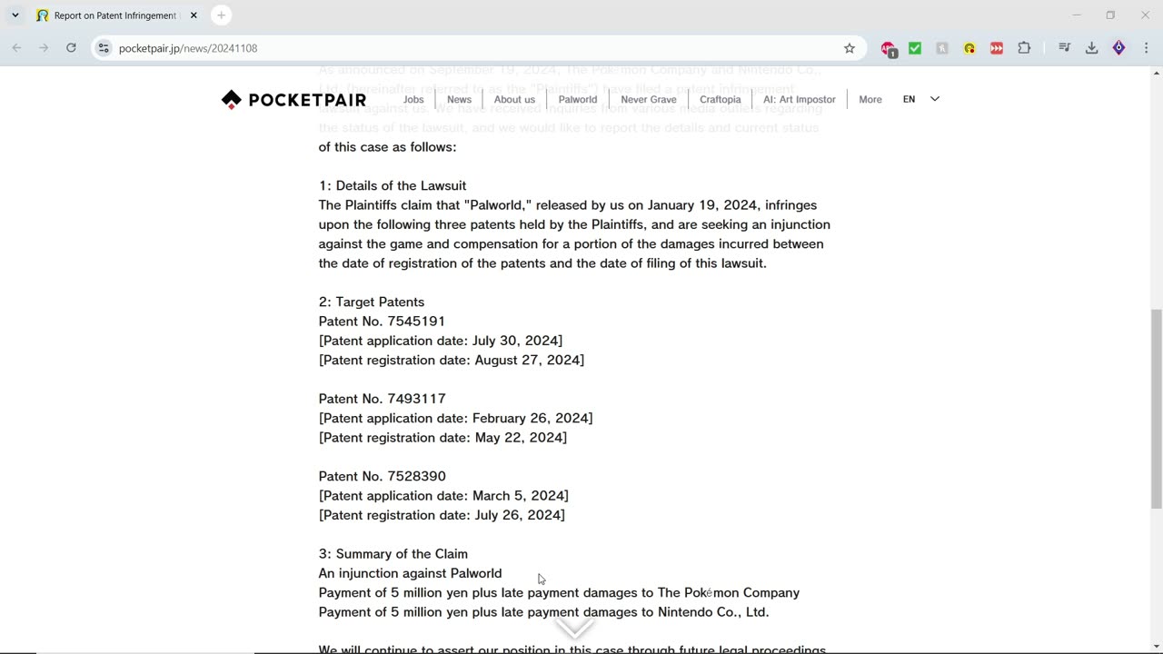 Nintendos Lawsuit against pocketpair is insane