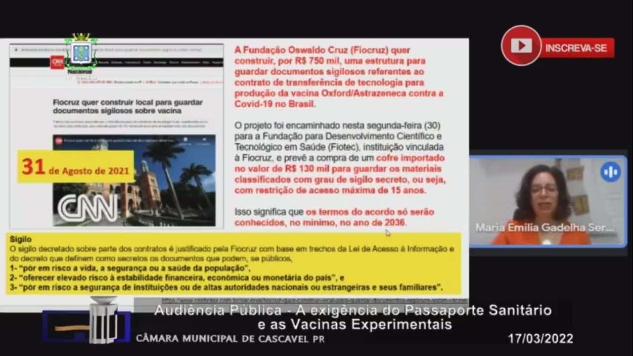 Drª Maria Gadelha Serra - Audiência Pública Passaporte Sanitário Cascavel PR
