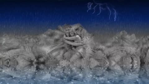 Two Statues Hugging on Raining Day