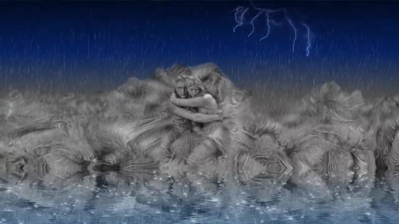 Two Statues Hugging on Raining Day