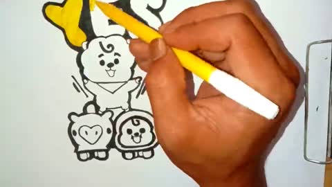 How to draw and color BT21 RJ, Mang and Chimmy easily and very easily with color markers