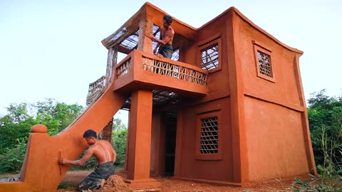 Lives In Forest 130Days To Building The Most Creatively Mud Villa And Water Slide To Swimming Pool