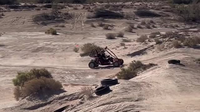 Me thinking this Chinese dune buggy would snap in half if I jumped ito。