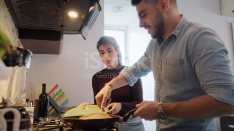 Romantic couple cooking