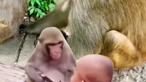 Monkey teasing a child #monkey #funny #rumble