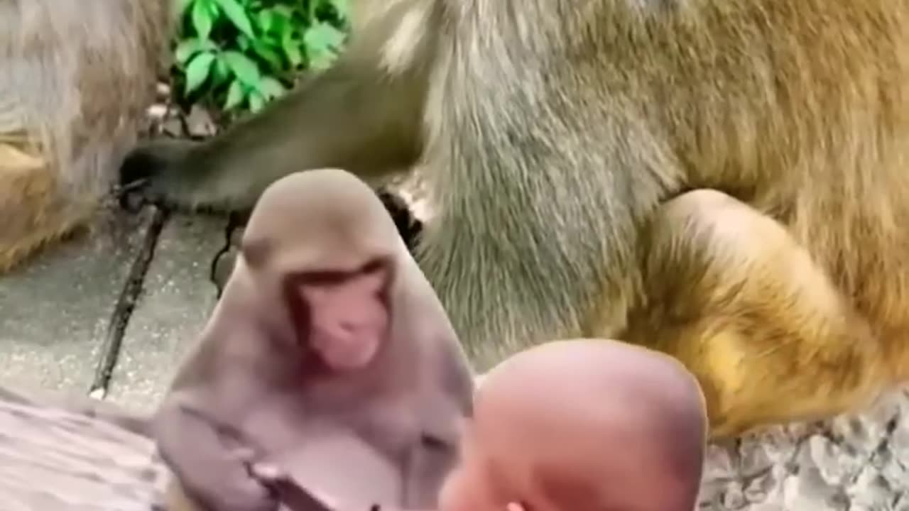 Monkey teasing a child #monkey #funny #rumble