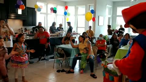 Mario teaches how to launch bullet bill towards yoshi in Richmond Texas at a birthday party