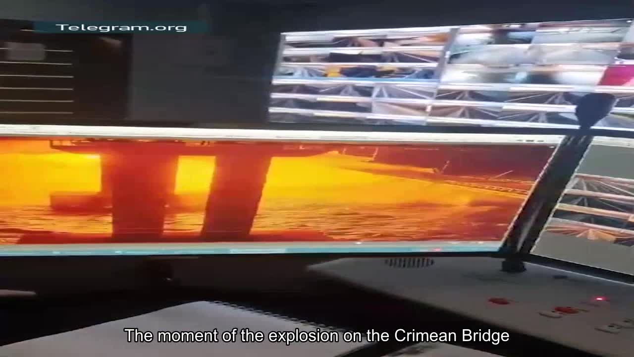 The moment of the explosion on the Crimean Bridge