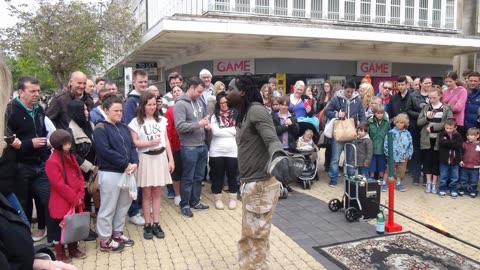 Street Soldier Fire dancer busking the Atlantic Ocean City Plymouth 3rd May 2014