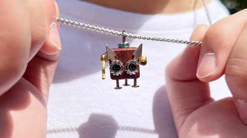 Handmade Necklaces, Wooden Punk Robot Cute Necklaces for