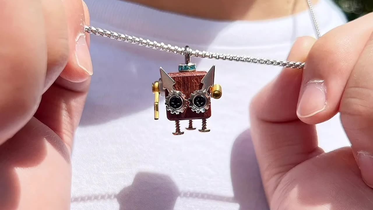 Handmade Necklaces, Wooden Punk Robot Cute Necklaces for