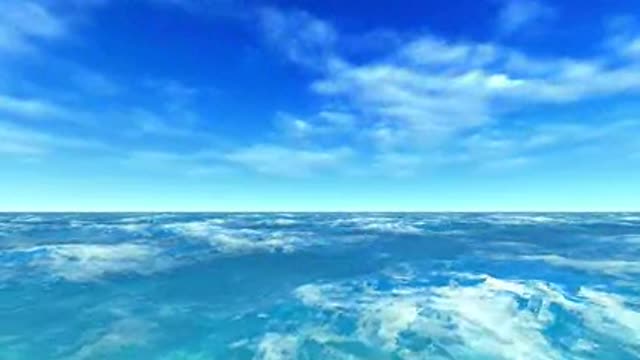 Flying over the bright blue ocean