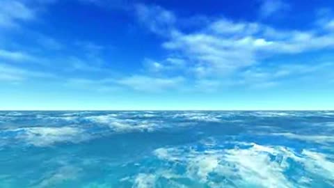 Flying over the bright blue ocean