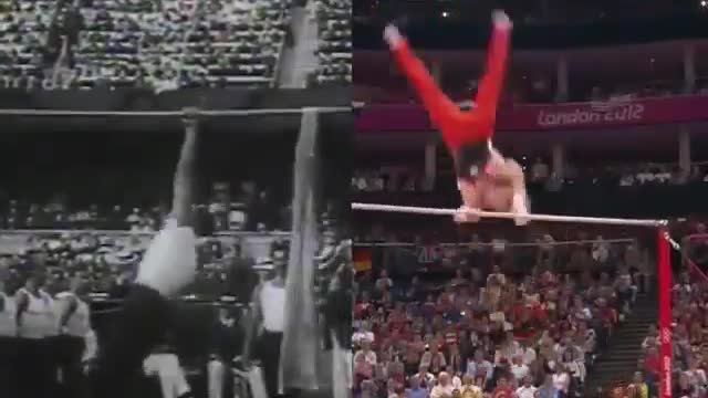 A highly difficult movement in gymnastics.