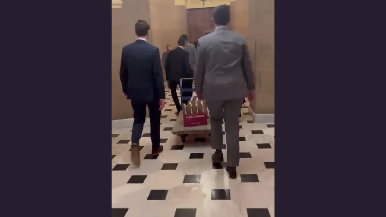 Kevin McCarthy brings in the champagne after becoming speaker.