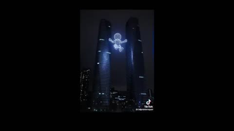 Drone show at Yabao twin towers, Shenzhen, China