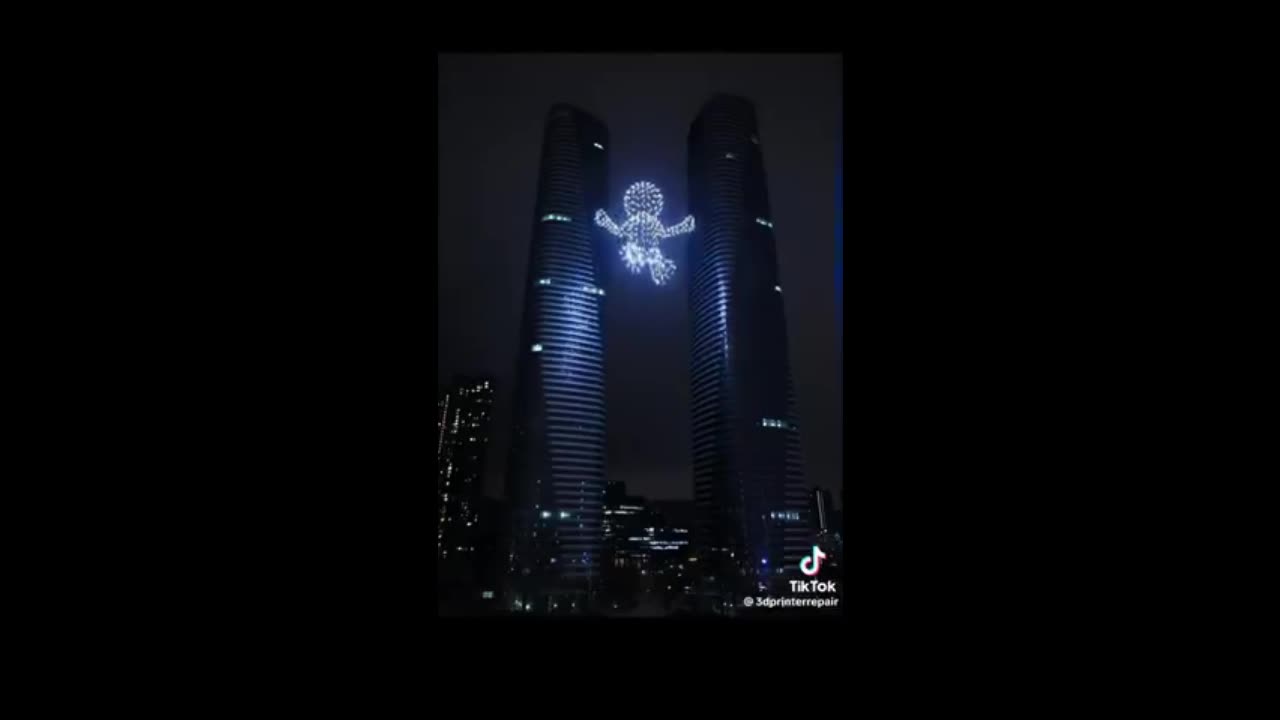 Drone show at Yabao twin towers, Shenzhen, China