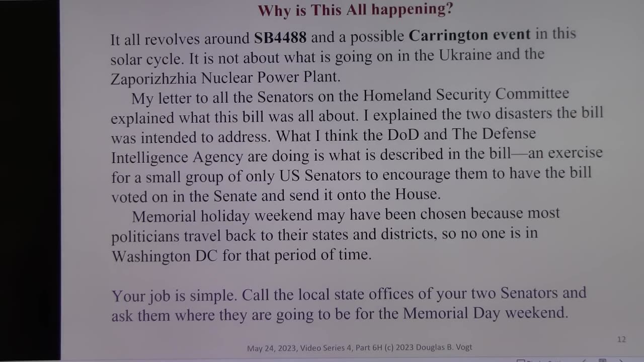 Series 4->Part 6H->SB 4488, Senators have been invited to spend Memorial Weekend in the DUMBS