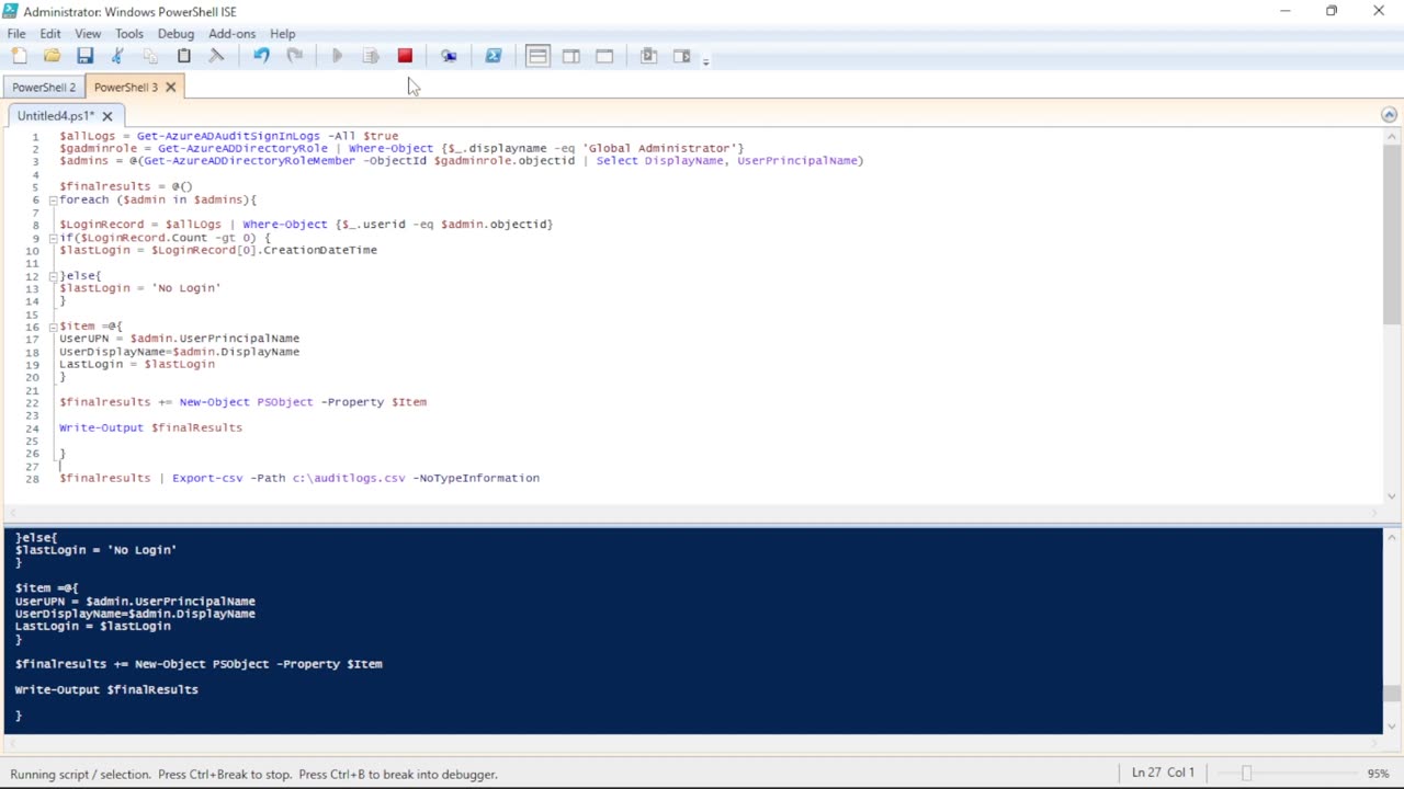 Get Azure AD Global Administrator Last Sing-In Time and Date with PowerShell