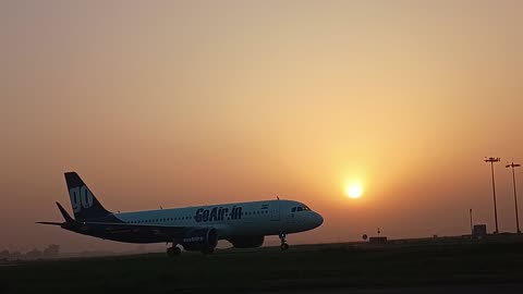 Aircraft moving during sunrise