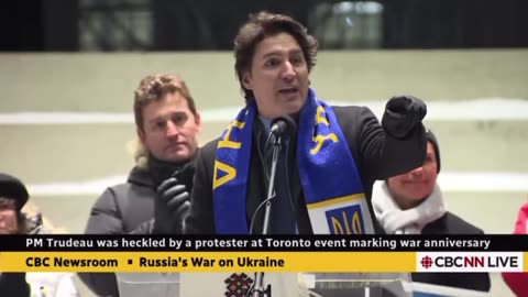 Justin Trudeau is using the Ukranian flag again while thrashing the Canadian flag