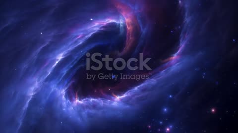 Camera moves away from star field and nebula. Digitally generated animation.