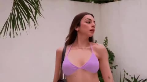 Purple knit skirt and bralette bra for women