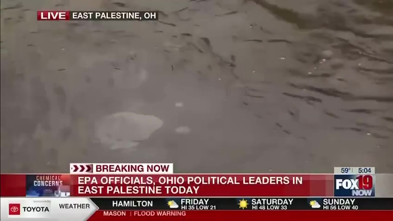 FOX 19’s Tricia Macke Shows the Chemical Slick Lingering in East Palestine Waters