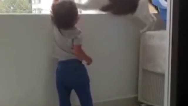 Cute baby and cat funny video.cat guide baby.