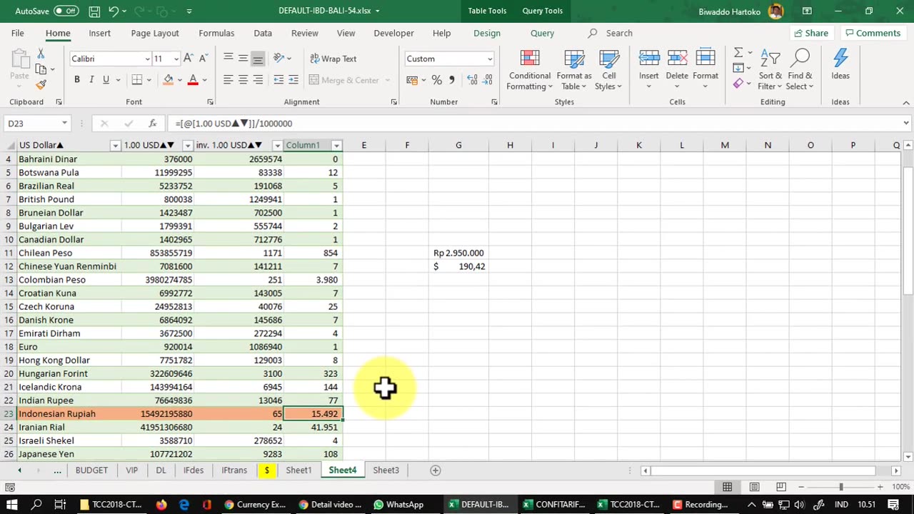 Bagaimana cara menambahkan konversi mata uang dollar ke file excel secara realtime