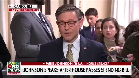 Speaker Mike Johnson speaks after House passes interim spending bill