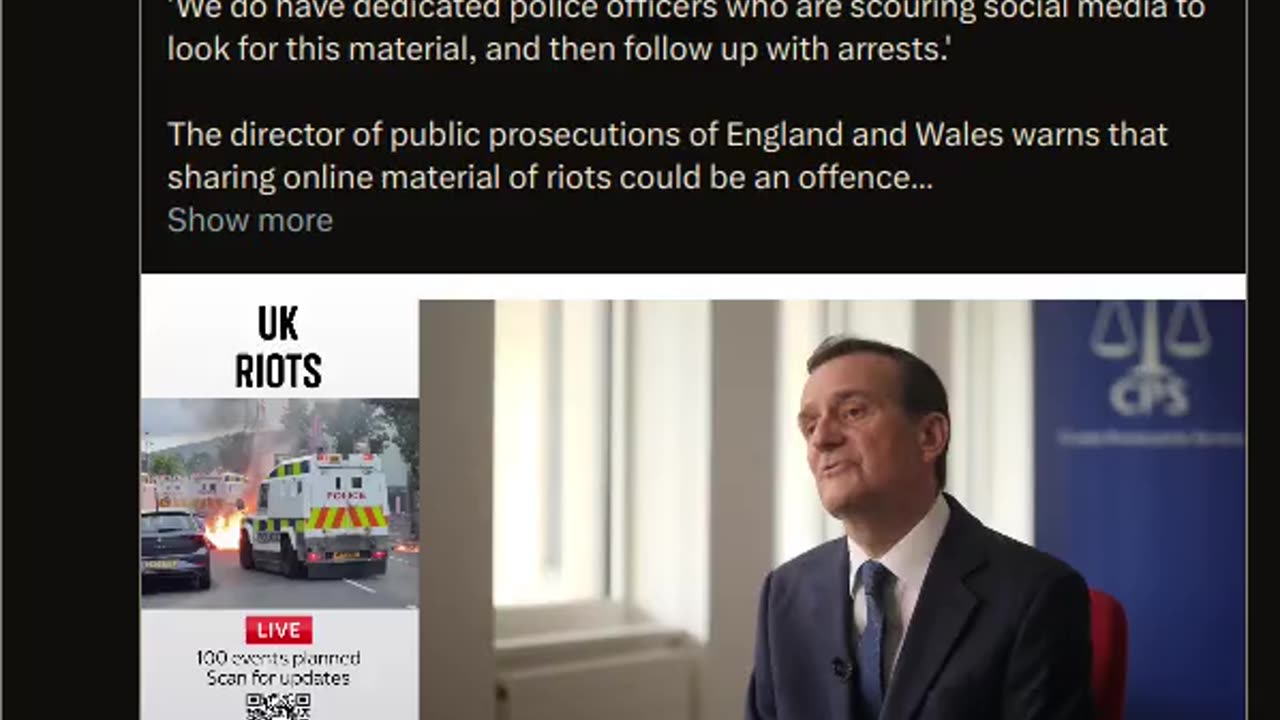 DPP warns sharing online material of UK riots could be an offence