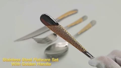 Stainless Steel Royal Gold Stainless Steel Flatware Cutlery Set Silverware Gold Plated Tableware