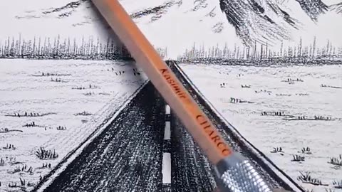 Amazing Pencil Drawing 3D Art Road and Mountains