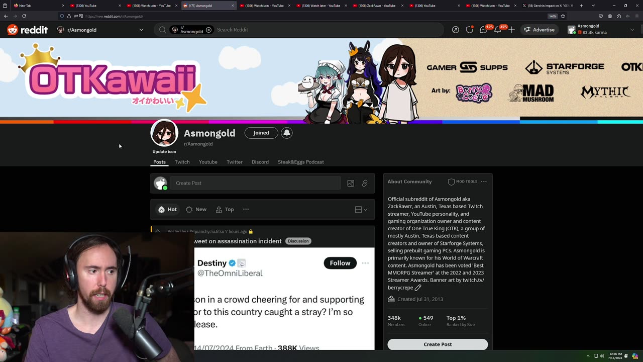 Asmongold/Zackrawrr Twitch Stream 7/14/24 Archive pt1